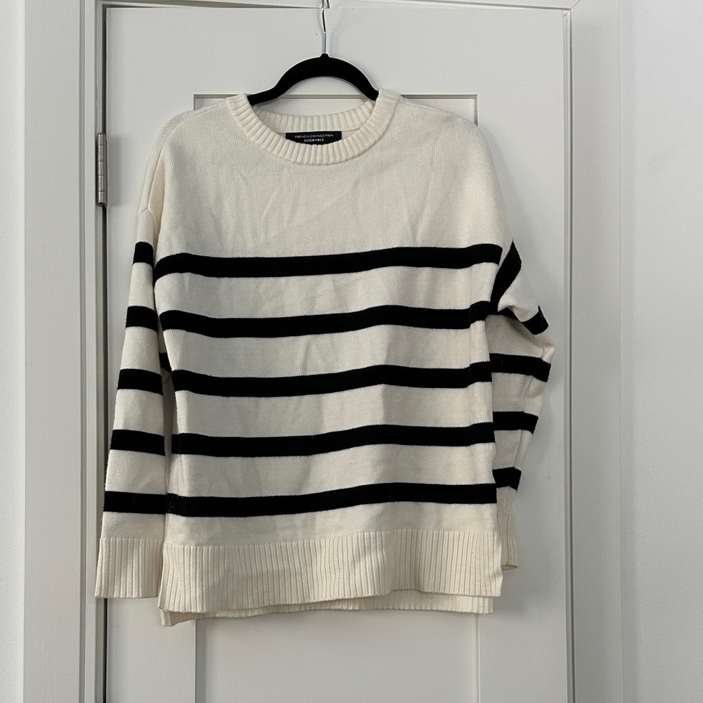 French Connection Black and Cream Striped Sweater